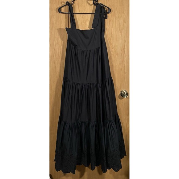 Jason Wu Black Tiered Maxi Dress Eyelet Trim CottageCore Witchy Whimsigoth Sz Lg - Picture 1 of 7